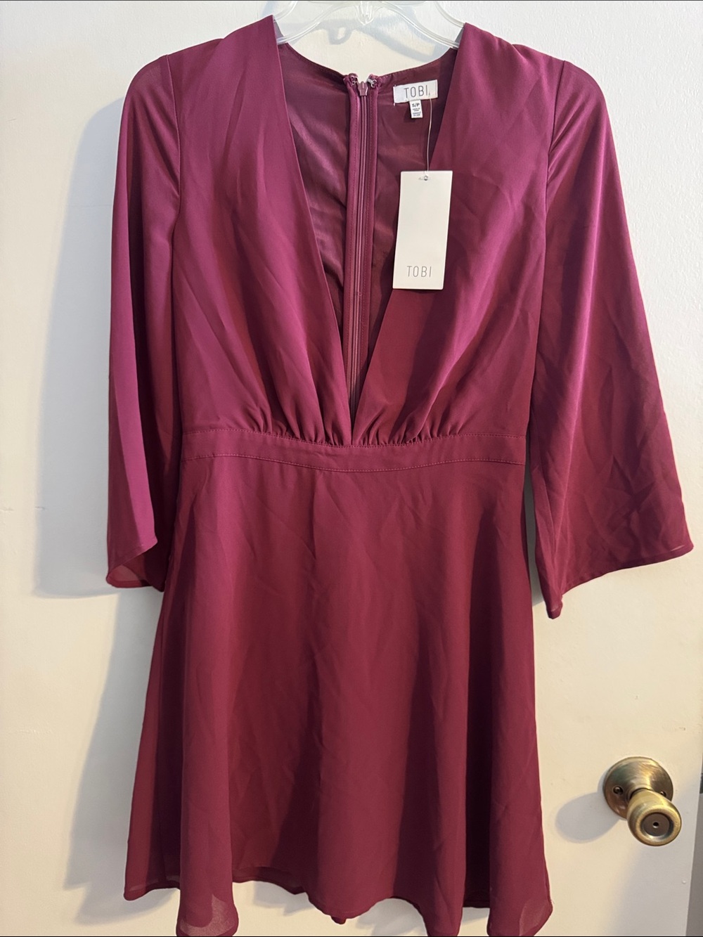 Tobi Deep Plum V-Neck A-Line Mini Dress